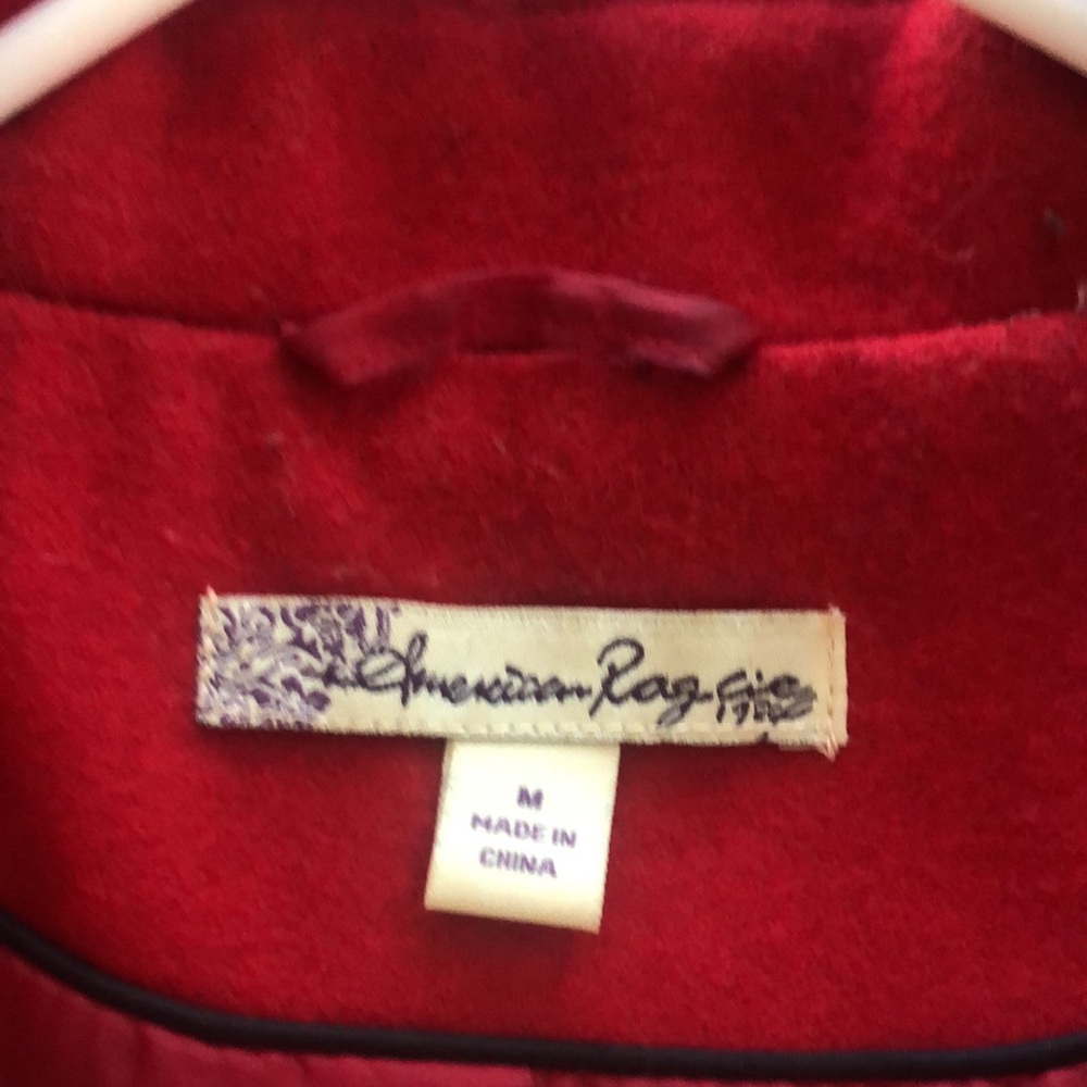 AMERICAN RAG red wool pea coat with hood size medium - Picture 2 of 5